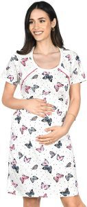 Chemise de nuit allaitement coton avec motif papillon