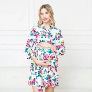 chemise de nuit allaitement avec peignoir en coton artificiel