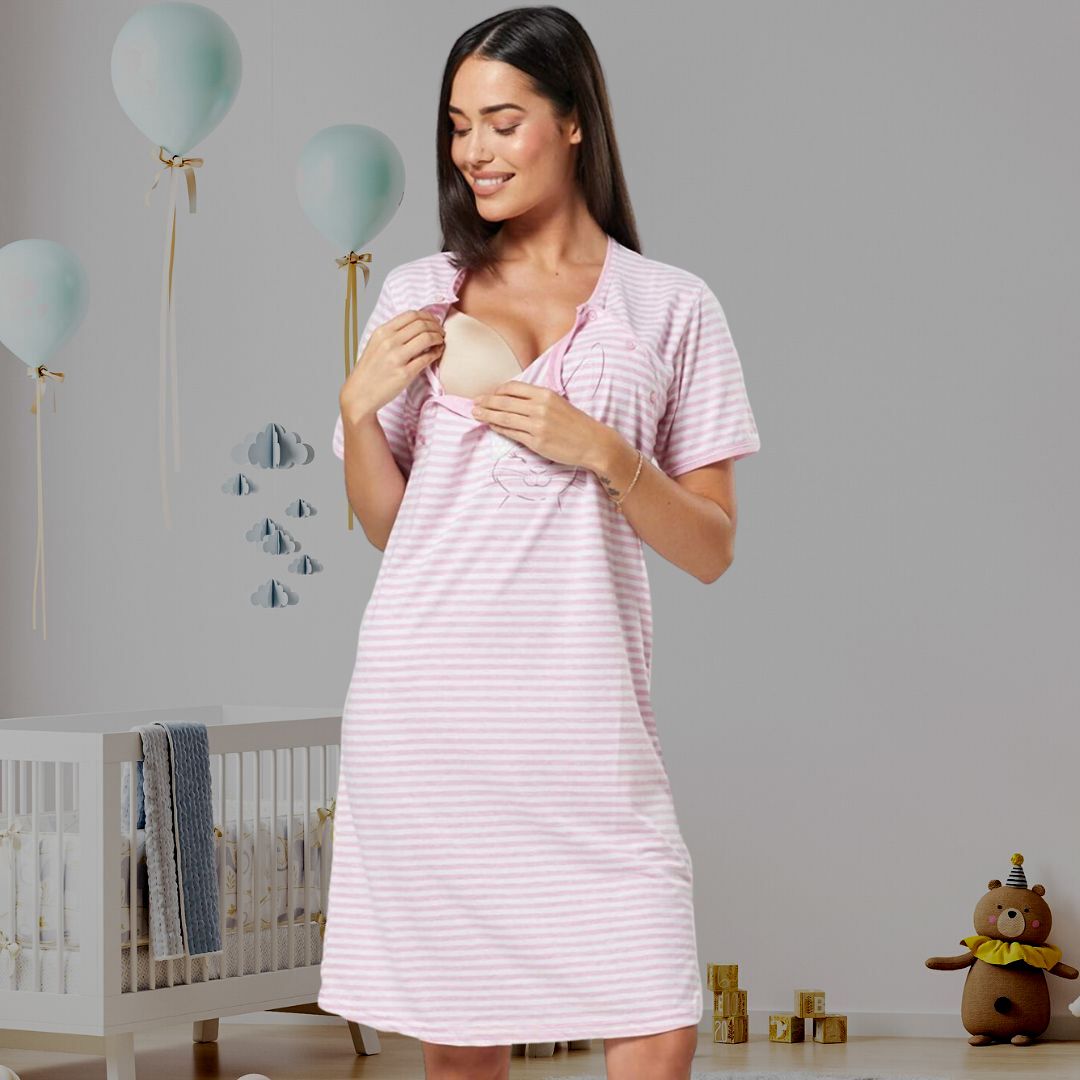 Chemise de nuit rose poudré pour allaitement