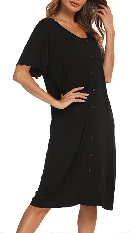 Chemise de nuit femme grande taille boutonnée devant noire