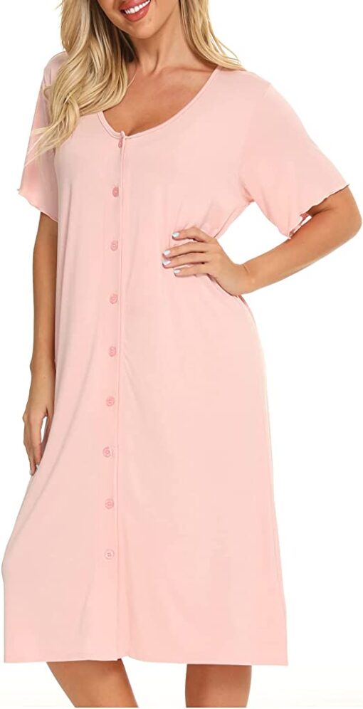 Chemise de nuit femme grande taille boutonnée devant rose