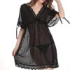 chemise de nuit transparente courtes manches noir