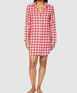 chemise de nuit femme longue flanelle a carreaux rouge