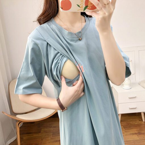 pyjama femme nuisette longue pour allaitement bleu ciel