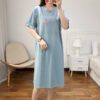 pyjama femme nuisette longue pour allaitement bleu ciel