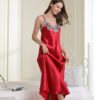 chemise de nuit longue de luxe sans manches rouge